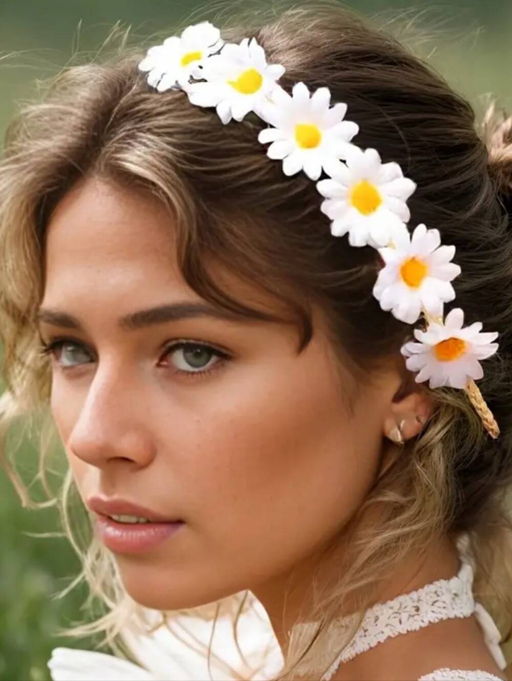 White Daisy Boho Hippie Rope Crown Headpiece (OS) Wedding, Costume, Photo Prop